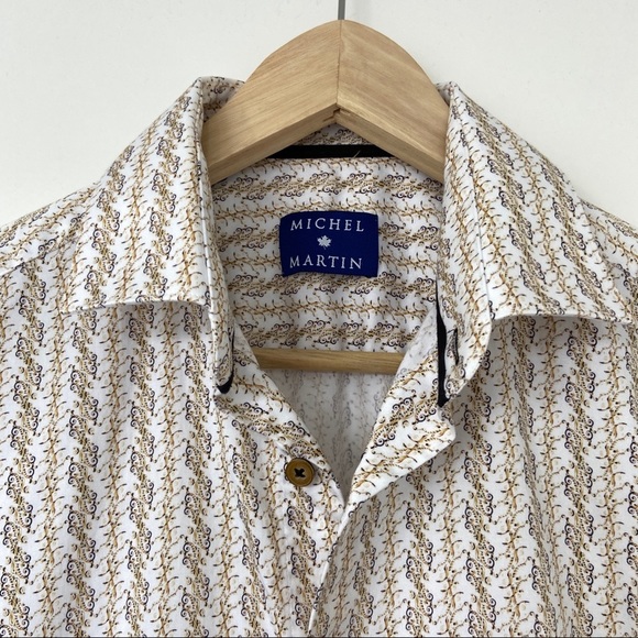 MICHEL MARTIN MENS BUTTON DOWN SHORT SLEEVE PAISLEY SHIRT, 100% COTTON, MEDIUM - Picture 3 of 8